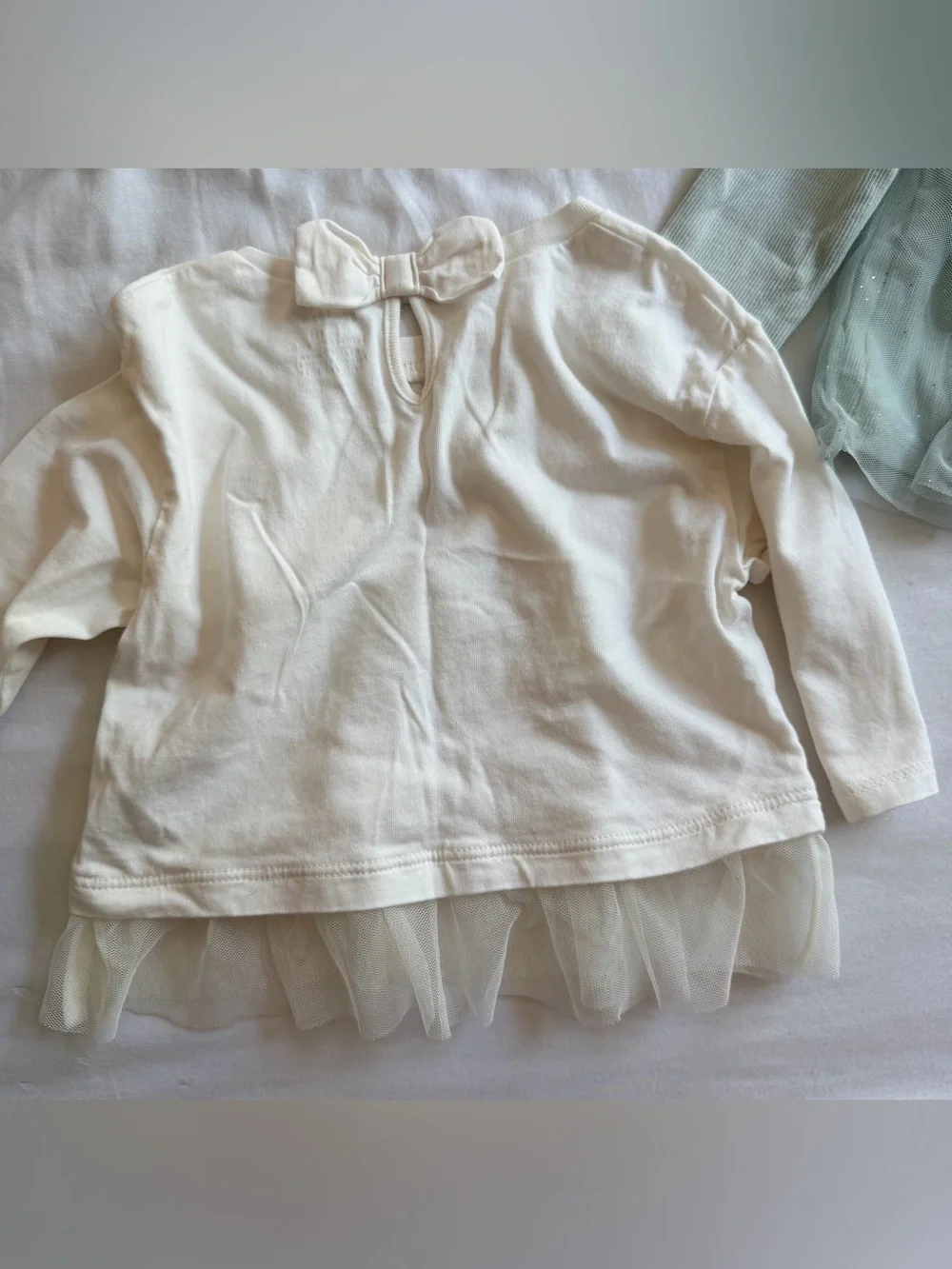 Carter's Mint Green Sparkling Long-Sleeve Tulle Top & Cream Mouse Tulle Hem Tee